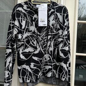 NWT Joseph Ribkoff Black Silver Metallic Floral Jacquard Sweater/Top, Size M